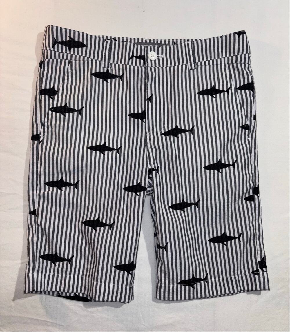 Appaman Boys Size 12 Black White Striped Fish Print Bermuda Shorts